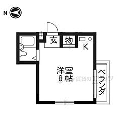 サンローラン北大路 1階ワンルームの間取り