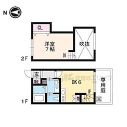 セレソレイユ金閣寺道 1DKの間取図画像