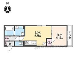 京都市中京区西ノ京西月光町アパート 1LDKの間取図画像