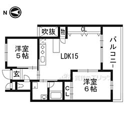 御所西ロイヤルプラザ 2LDKの間取図画像