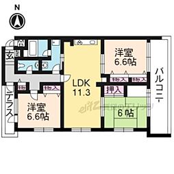 パインフィールド桂 3LDKの間取図画像