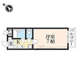 パレ大北山 1Kの間取図画像