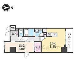 京都市営烏丸線 丸太町駅 徒歩6分の賃貸マンション 3階1LDKの間取り