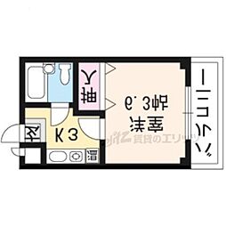 京阪本線 出町柳駅 バス9分 北白川仕伏町下車 徒歩1分の賃貸マンション 3階1Kの間取り
