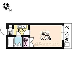 京都市営烏丸線 北大路駅 バス13分 紫野泉堂町下車 徒歩4分の賃貸マンション 2階1Kの間取り