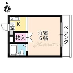 京都市営烏丸線 北大路駅 徒歩15分の賃貸マンション 3階1Kの間取り