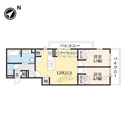 グランディールA&N2 2LDKの間取図画像