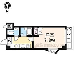 アミティ北白川 1Kの間取図画像