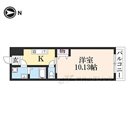 朱雀館 1Kの間取図画像