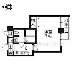 エスクレア出町柳 1Kの間取図画像