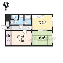 上阿達谷口マンション 2DKの間取図画像