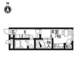 レオパレス二条駅前 1Kの間取図画像