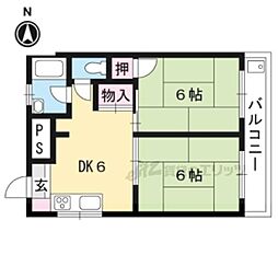 ロータリーマンション修学院 2DKの間取図画像