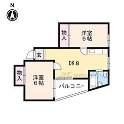 グランタック東山二条 2DKの間取図画像