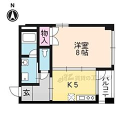 EDELHEIM鴨川 1DKの間取図画像