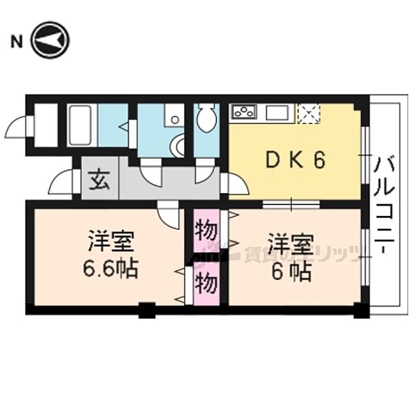 グリーンプラザかどの 401｜京都府京都市右京区西京極新明町(賃貸マンション2DK・4階・42.48㎡)の写真 その2