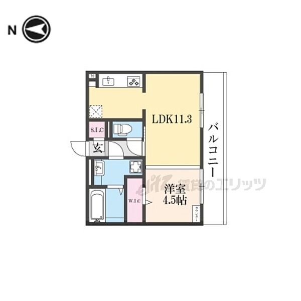 京都府京都市北区上賀茂石計町(賃貸アパート1LDK・3階・40.05㎡)の写真 その2