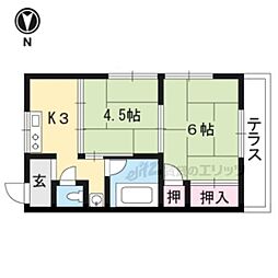 美園荘 1階2Kの間取り