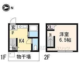 JR山陰本線 太秦駅 徒歩12分の賃貸アパート 1階1Kの間取り