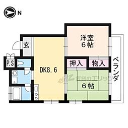 京福電気鉄道嵐山本線 車折神社駅 徒歩9分の賃貸マンション 1階2DKの間取り