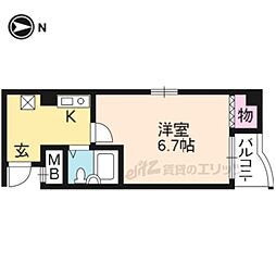 京都市営烏丸線 北大路駅 バス9分 千本北大路下車 徒歩5分の賃貸マンション 4階1Kの間取り