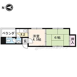 紫峰苑 2階2Kの間取り