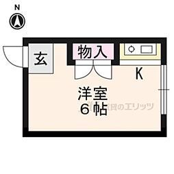 京都市営烏丸線 北大路駅 バス9分 上賀茂御園橋下車 徒歩5分の賃貸アパート 1階ワンルームの間取り