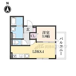 嵯峨フローリッシュ 3階1LDKの間取り