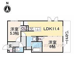 D-ROOM壬生森町 3階2LDKの間取り