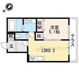 ユアメゾン梅津北 1階1DKの間取り