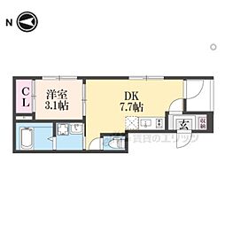 アミティア円町 1DKの間取図画像
