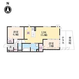阪急京都本線 西院駅 徒歩9分の賃貸アパート 1階2LDKの間取り