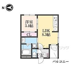 ハーモニーテラス太秦安井車道町 1LDKの間取図画像