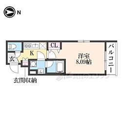 Sastain東鞍馬口 1Kの間取図画像