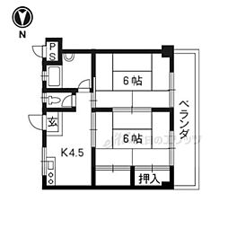マンション熊野 2Kの間取図画像