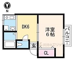 衣笠ハイツ大藪 1DKの間取図画像