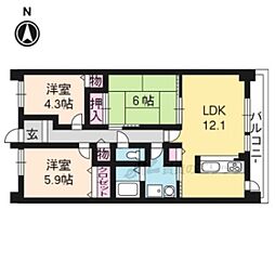 ノブレカーサ西院 3LDKの間取図画像