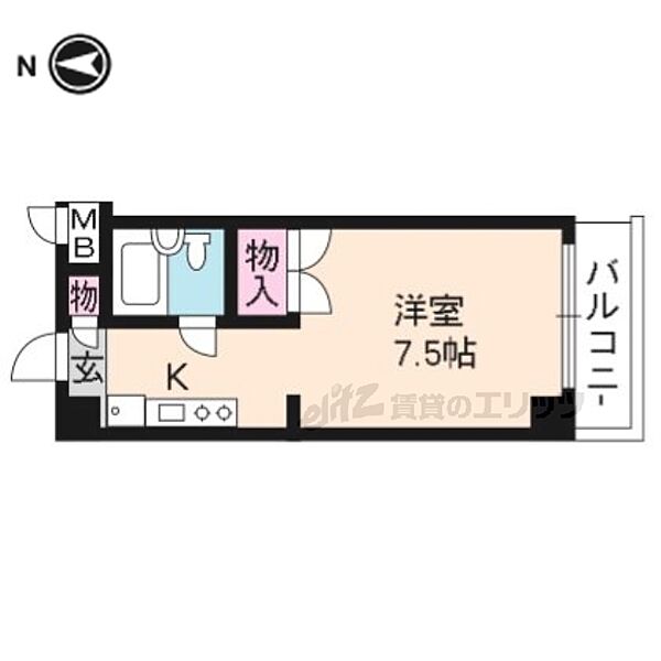 京都府京都市北区紫竹西野山町(賃貸マンション1K・4階・21.56㎡)の写真 その2