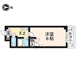 サンリーベ衣笠 3階1Kの間取り
