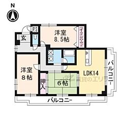 JR山陰本線 花園駅 徒歩10分の賃貸マンション 1階3LDKの間取り