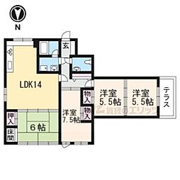 サンリーベ衣笠 1階4LDKの間取り