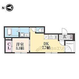JR山陰本線 円町駅 徒歩7分の賃貸アパート 3階1DKの間取り