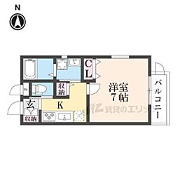 GRAND CASA TENJINGAWA 202 2階1Kの間取り