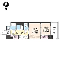 レシオス京都嵯峨野 6階1DKの間取り
