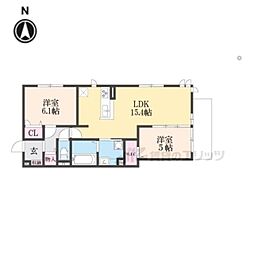 D-ROOM西院小米 2LDKの間取図画像