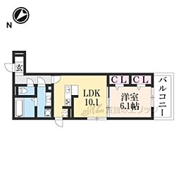 太秦レジデンスE棟 1LDKの間取図画像