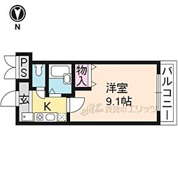 コージーハイツ新町 1Kの間取図画像