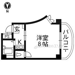 カミュエラ四条 1Kの間取図画像
