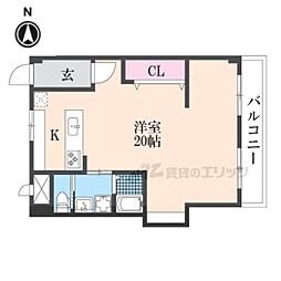 プランドール御所ノ内 ワンルームの間取図画像