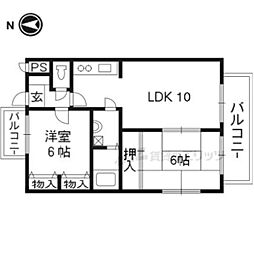 阪急京都本線 西京極駅 徒歩3分の賃貸マンション 1階2LDKの間取り